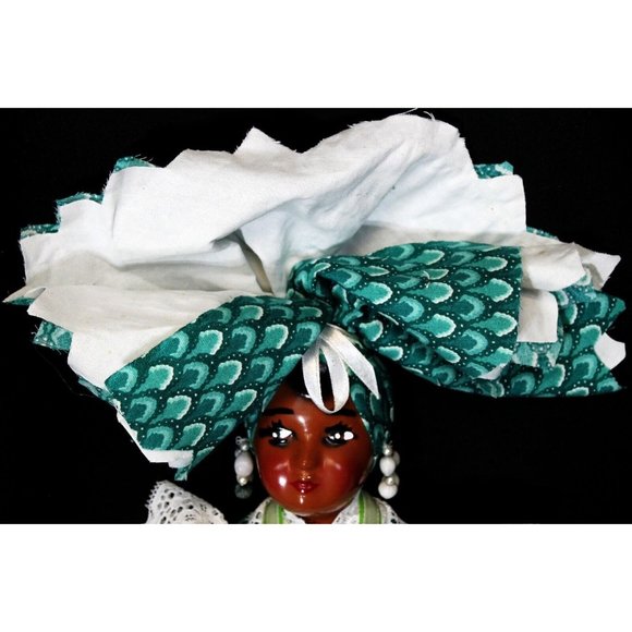 Caribbean Island Style Doll Green Dress Lace Trim Souvenir Ethnic New Orleans - Picture 3 of 12